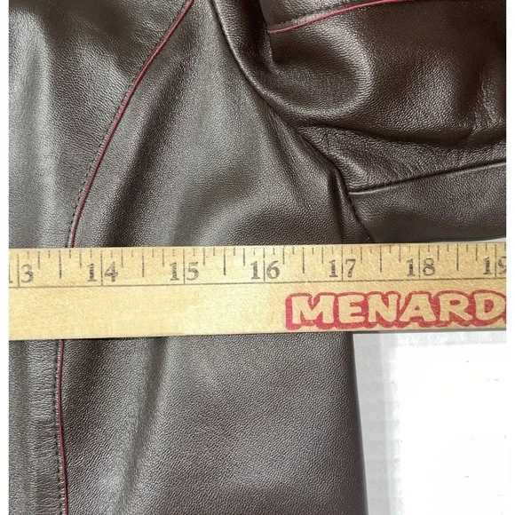Chocolate Brown Butter Soft Moto Leather Jacket Women's Small Raspberry Trim Y2K - Picture 6 of 7